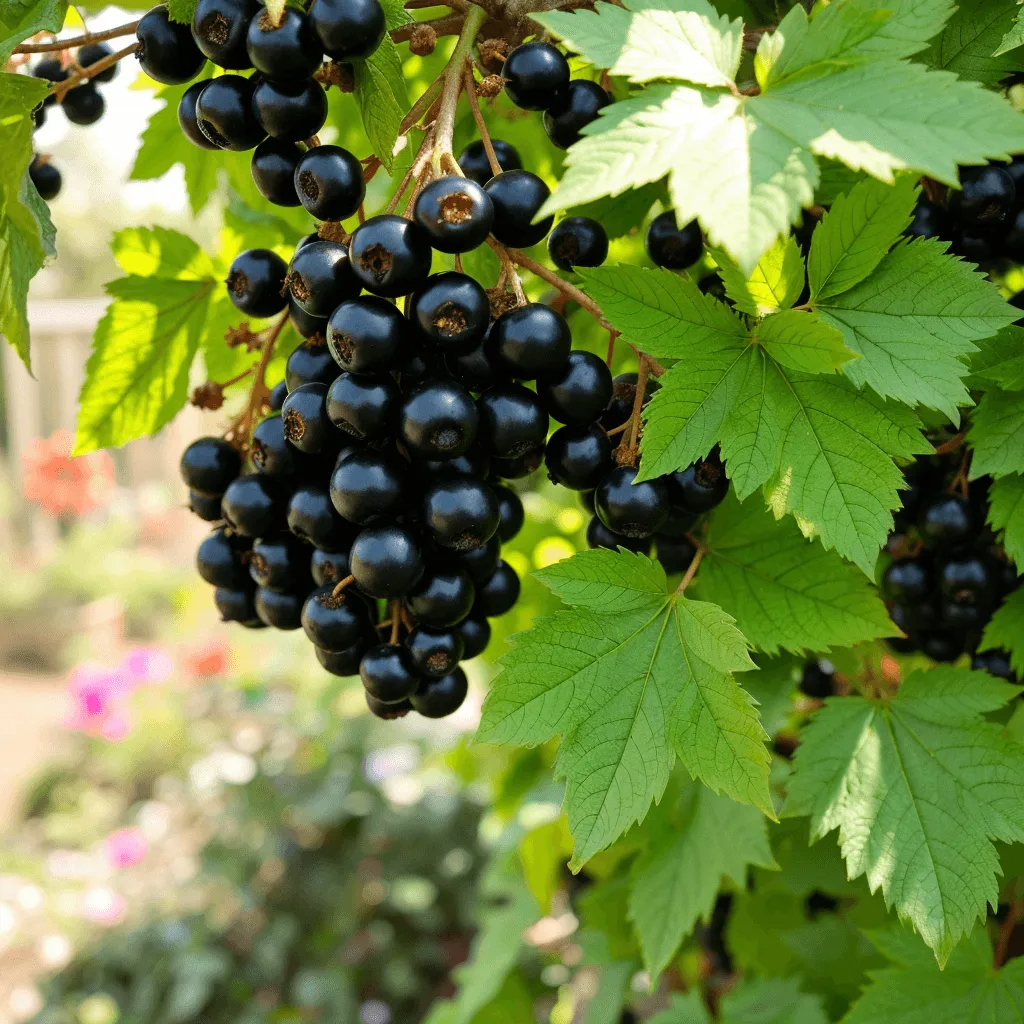 Feketeribizli Blackdown bogyók a kertben