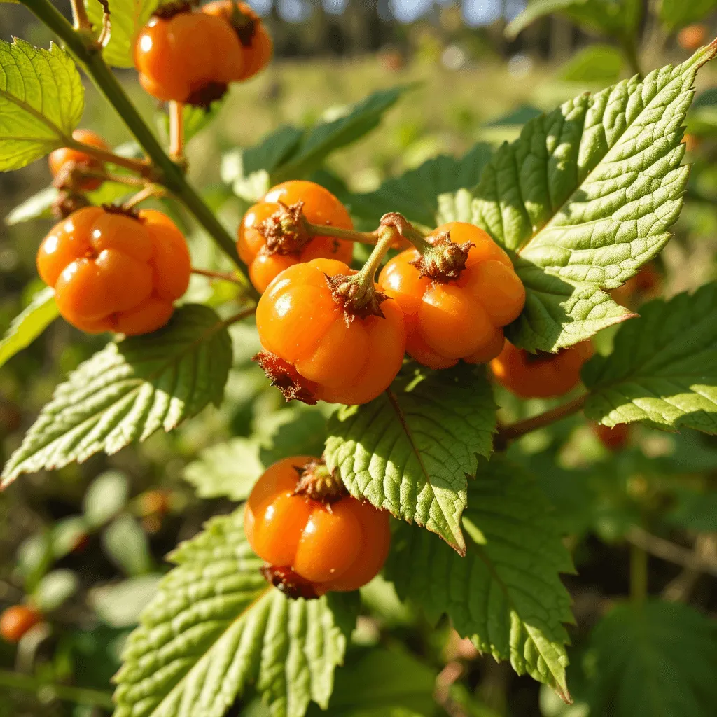 Felhő áfonya Rubus chamaemorus gyümölcsök a fán