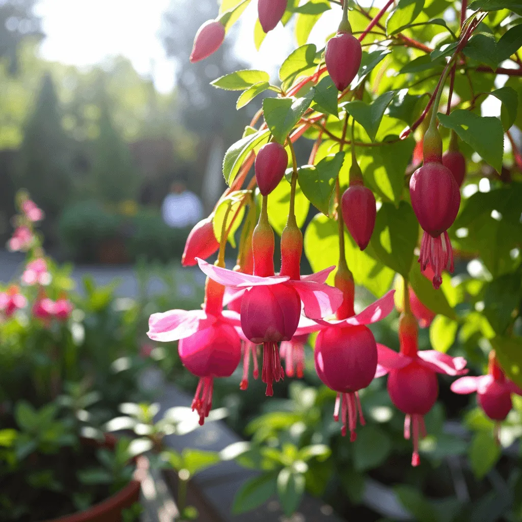 Fuchsia virágok színes csüngő virágzata