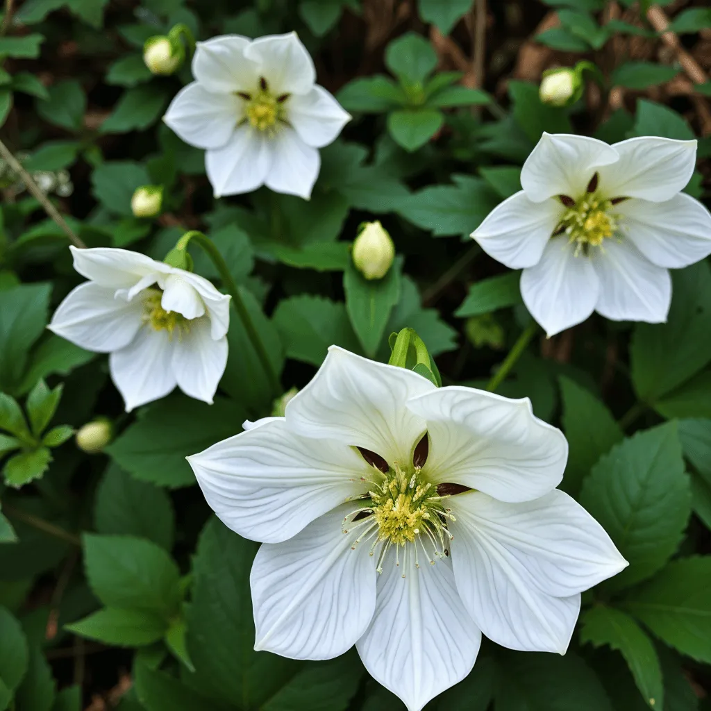 Helleborus niger virágai a téli kertben